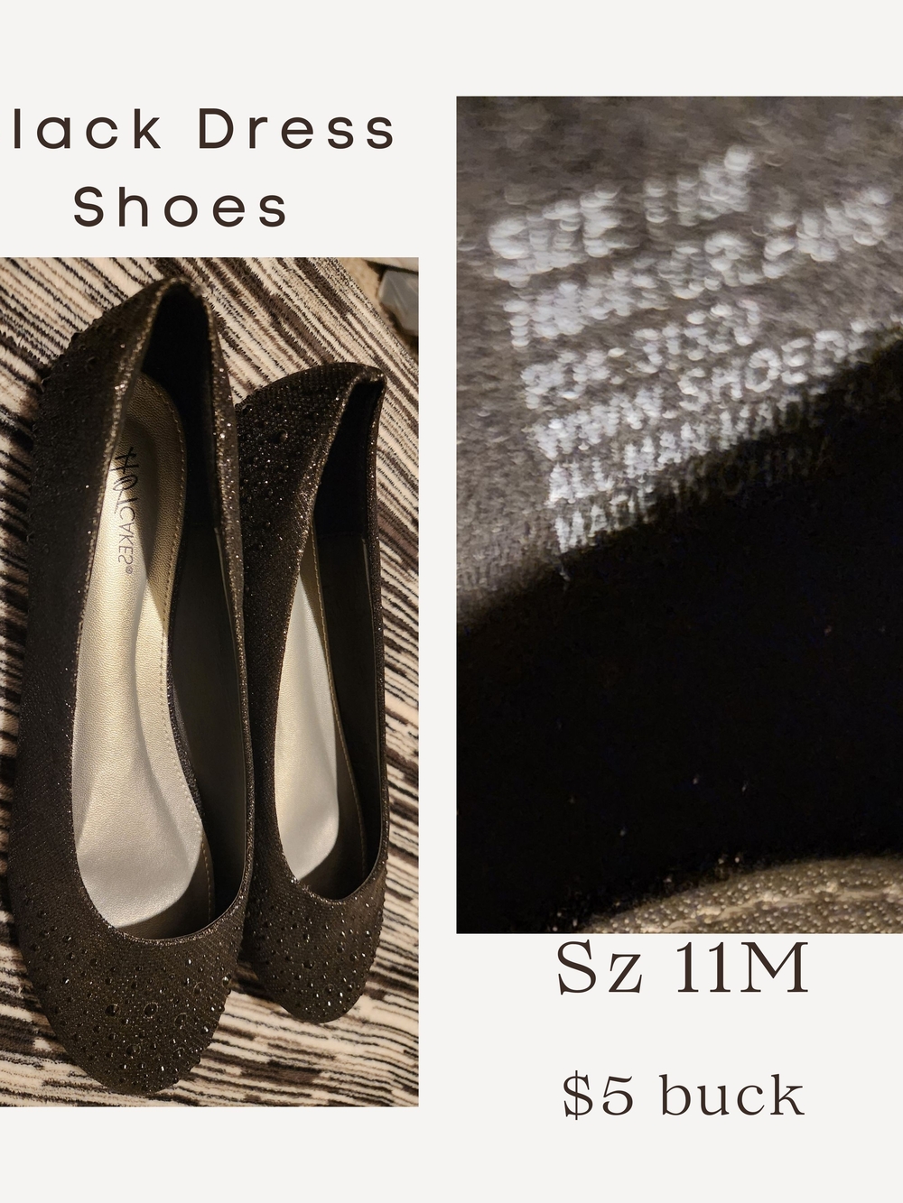 Black Dress Flats with Embellished Upper - Size 11M
